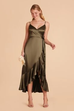 YC Shiny Satin Midi Dress - Olive 12 YC Shiny Satin Midi Dress - Olive -Elegance Bridal Store olive yc satin bridesmaid dress 02