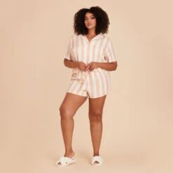 Eddie Pajama Set - Orange Stripe -Elegance Bridal Store orange striped eddie plus size bridesmaid pajamas set 01