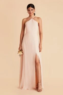 Juliet Chiffon Dress - Pale Blush 13 Juliet Chiffon Dress - Pale Blush -Elegance Bridal Store pale blush juliet slit bridesmaid dress 02