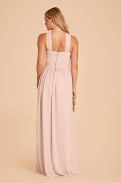 Kiko Chiffon Dress - Pale Blush -Elegance Bridal Store pale blush kiko slit bridesmaid dress 03