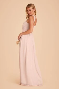 Kiko Chiffon Dress - Pale Blush -Elegance Bridal Store pale blush kiko slit bridesmaid dress 04