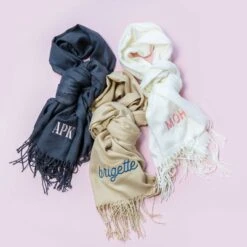 Shawl With Fringe - Beige -Elegance Bridal Store personalized cashmere shawls 01