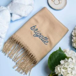 Shawl With Fringe - Taupe -Elegance Bridal Store personalized cashmere shawls 04