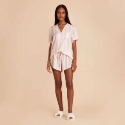 Eddie Pajama Set - Pink Stripe -Elegance Bridal Store pink striped eddie bridesmaid pajamas set 01