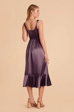 Eugenia Shiny Satin Convertible Midi Dress - Plum -Elegance Bridal Store plum eugenia convertible satin bridesmaid dress 05