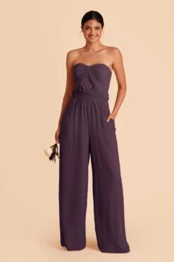 Gigi Convertible Jumpsuit - Plum -Elegance Bridal Store plum gigi convertible slit bridesmaid jumpsuit 01