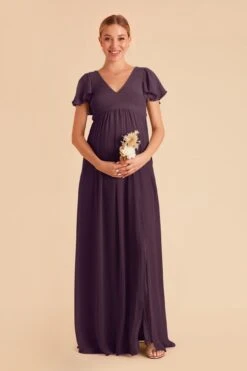 Hannah Empire Dress - Plum -Elegance Bridal Store plum hannah maternity bridesmaid dress 01