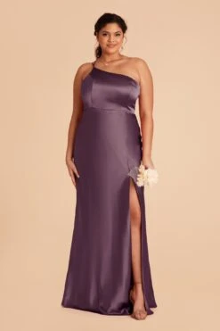 Kensie Shiny Satin Dress - Plum -Elegance Bridal Store plum kensie satin plus size bridesmaid dress 02