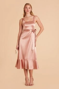 Eugenia Shiny Satin Convertible Midi Dress - Rose Gold -Elegance Bridal Store rose gold eugenia convertible satin bridesmaid dress 03