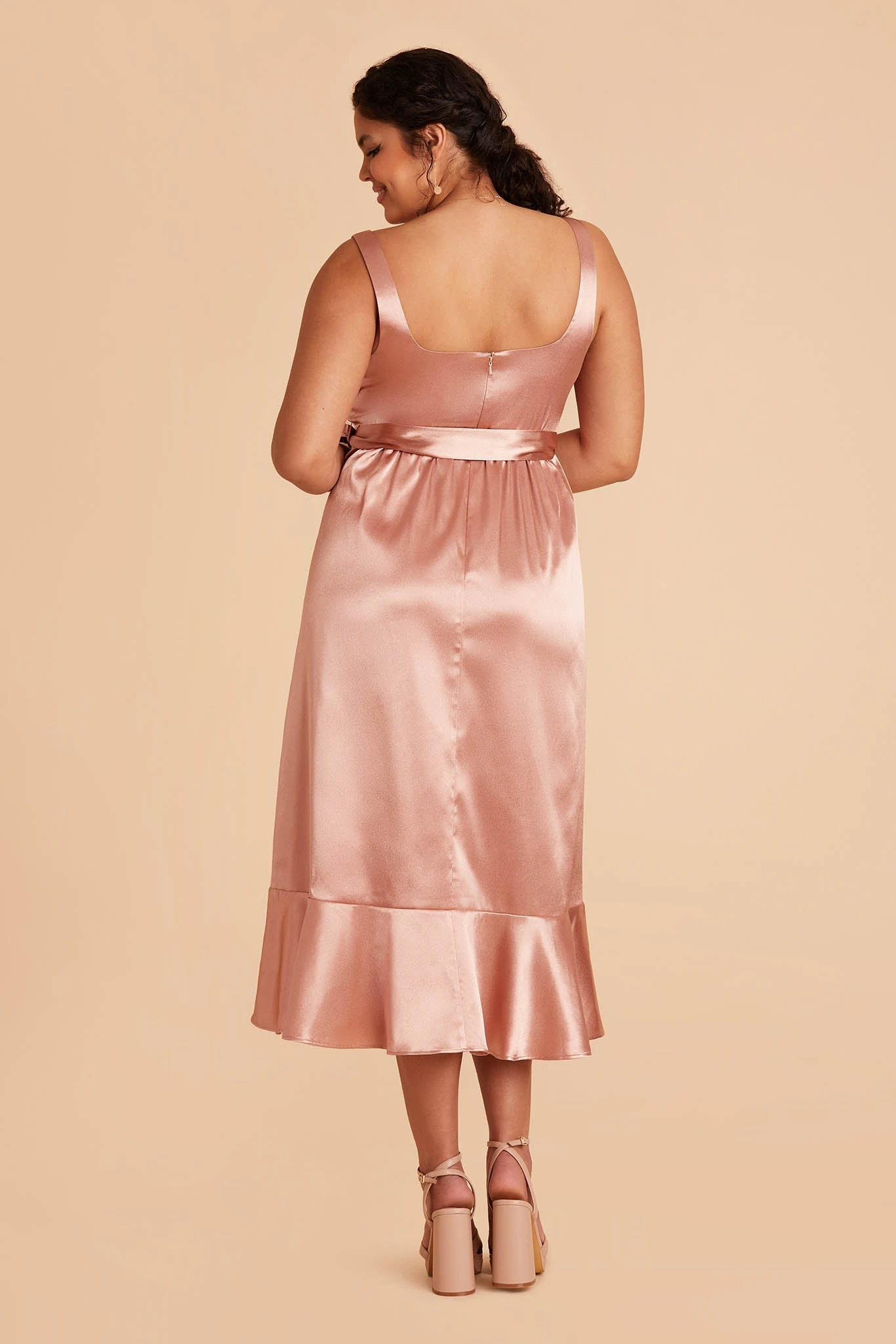 Eugenia Shiny Satin Convertible Midi Dress - Rose Gold - Image 11