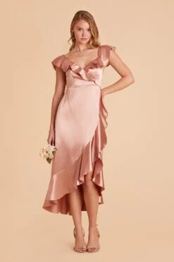 James Shiny Satin Midi Dress - Rose Gold -Elegance Bridal Store rose gold james satin bridesmaid dress 04