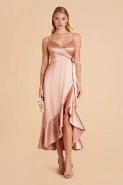 YC Shiny Satin Midi Dress - Rose Gold 14 YC Shiny Satin Midi Dress - Rose Gold -Elegance Bridal Store rose gold yc satin bridesmaid dress 01