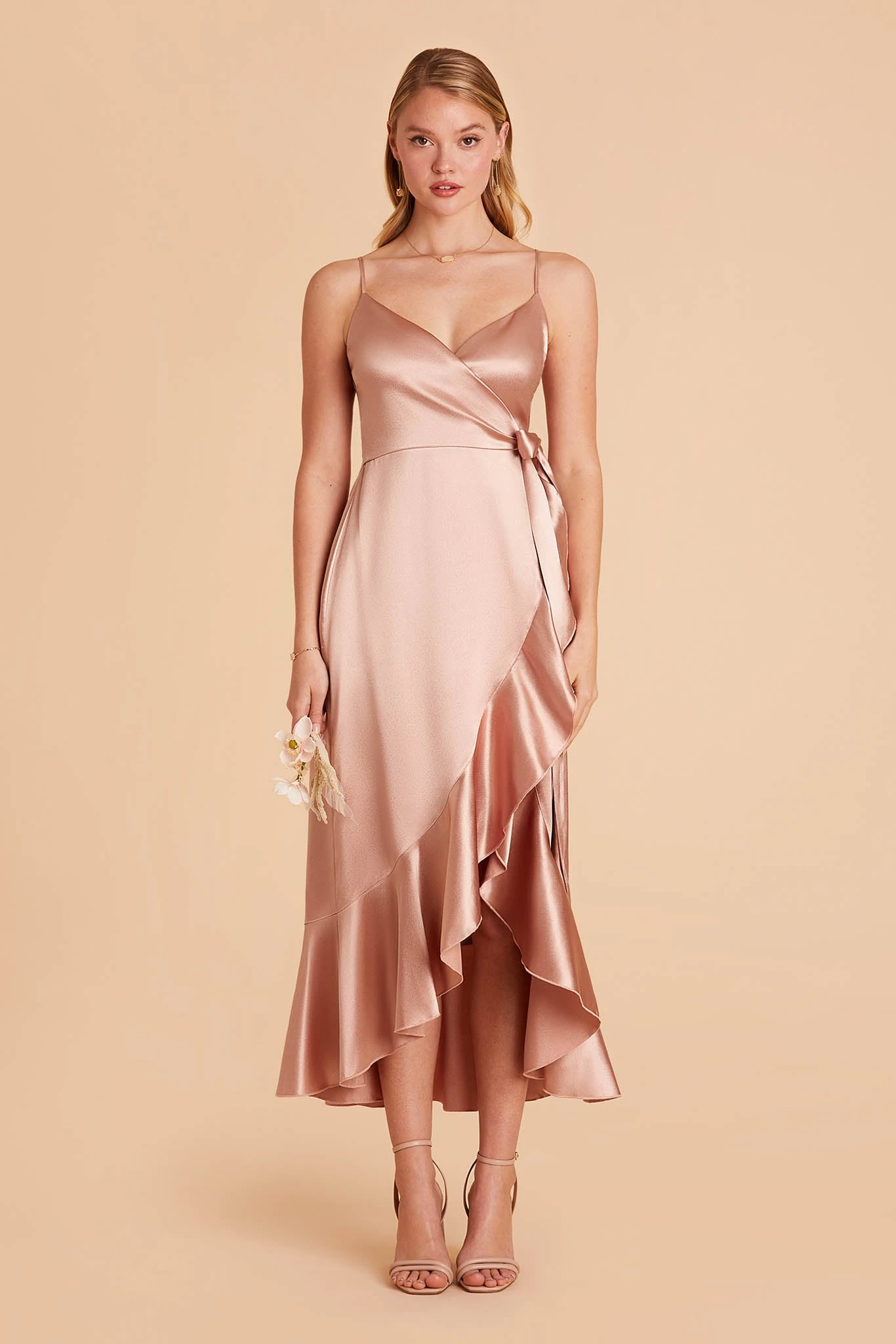 YC Shiny Satin Midi Dress - Rose Gold 5 YC Shiny Satin Midi Dress - Rose Gold - Image 3