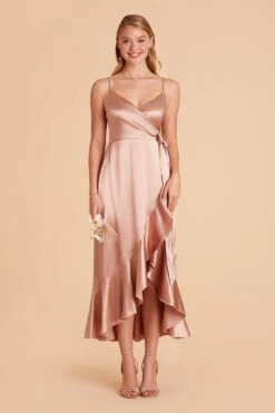 YC Shiny Satin Midi Dress - Rose Gold