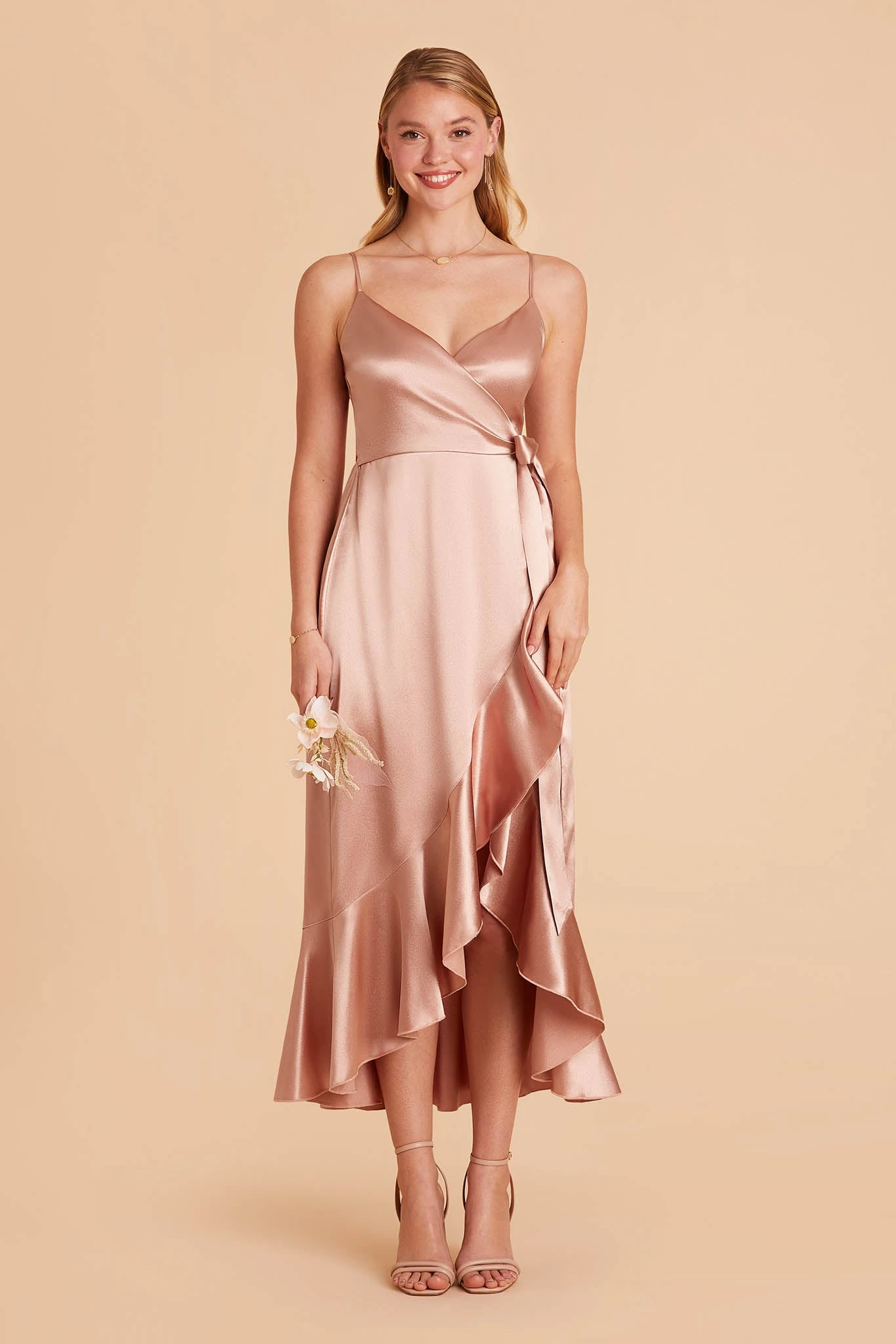 YC Shiny Satin Midi Dress - Rose Gold 3 YC Shiny Satin Midi Dress - Rose Gold