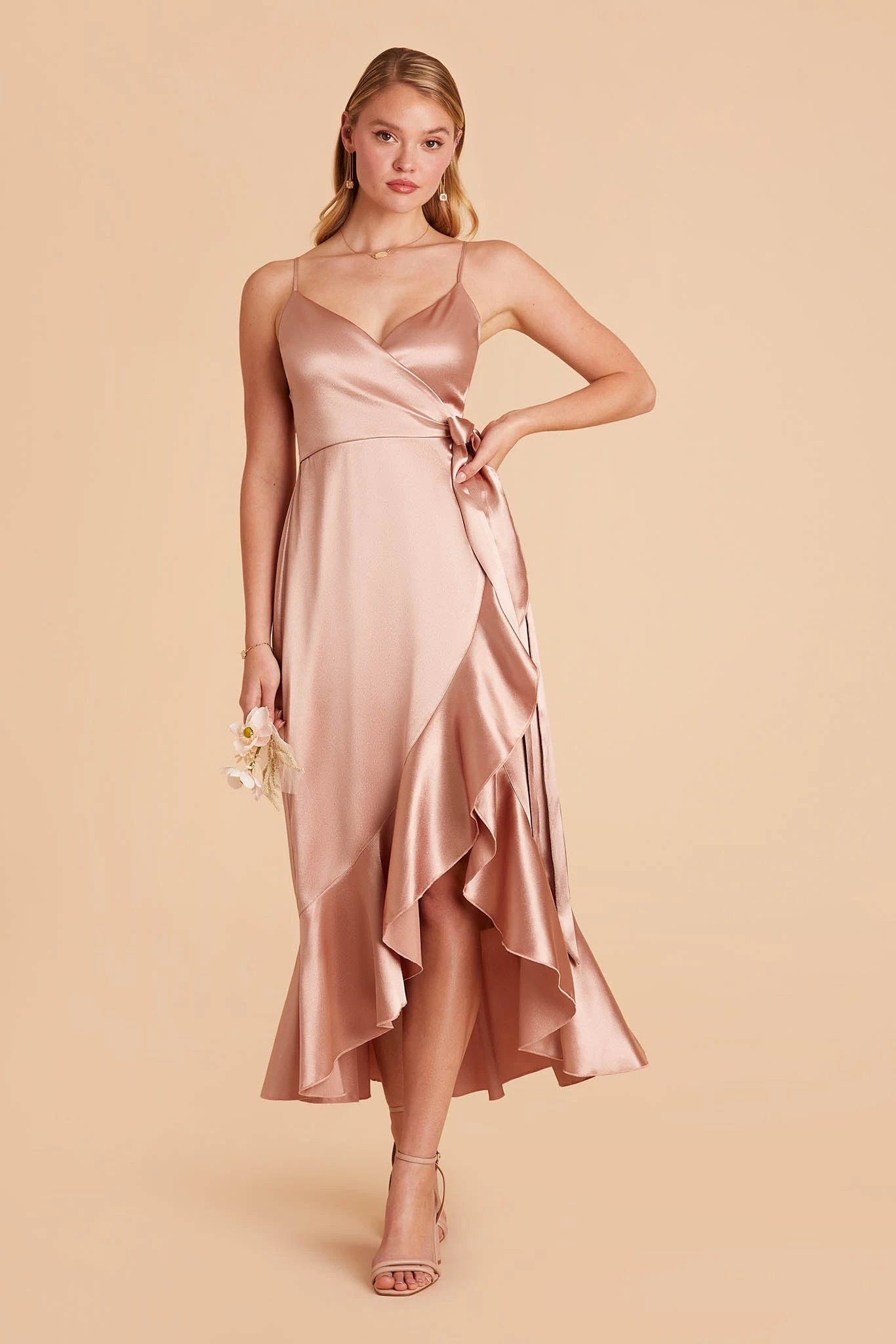YC Shiny Satin Midi Dress - Rose Gold 4 YC Shiny Satin Midi Dress - Rose Gold - Image 2