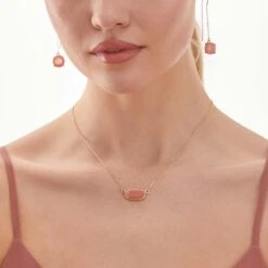 Presley Charm Necklace - Rose Pink 10 Presley Charm Necklace - Rose Pink -Elegance Bridal Store rose pink druzy presley charm necklace accessories 03