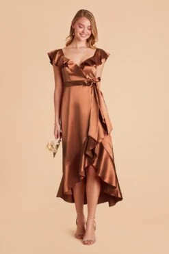 James Shiny Satin Midi Dress - Rust