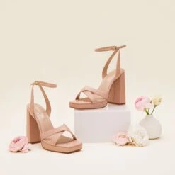 Ryanne Platform Heel - Nude Blush -Elegance Bridal Store ryanne nude blush bridesmaid shoes flat lay 03 rt