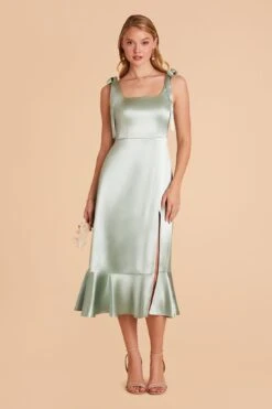 Eugenia Shiny Satin Convertible Midi Dress - Sage -Elegance Bridal Store sage eugenia convertible satin bridesmaid dress 02