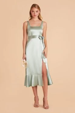Eugenia Shiny Satin Convertible Midi Dress - Sage -Elegance Bridal Store sage eugenia convertible satin bridesmaid dress 04