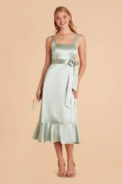 Eugenia Shiny Satin Convertible Midi Dress - Sage -Elegance Bridal Store sage eugenia convertible satin bridesmaid dress 05