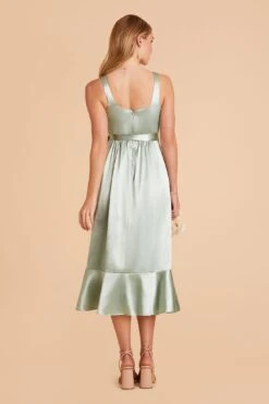 Eugenia Shiny Satin Convertible Midi Dress - Sage -Elegance Bridal Store sage eugenia convertible satin bridesmaid dress 06