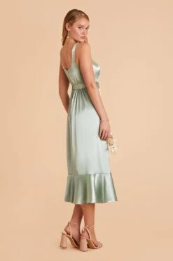 Eugenia Shiny Satin Convertible Midi Dress - Sage -Elegance Bridal Store sage eugenia convertible satin bridesmaid dress 07