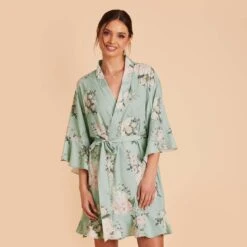 Kenny Floral Ruffle Robe - Sage Floral Rose 12 Kenny Floral Ruffle Robe - Sage Floral Rose -Elegance Bridal Store sage floral rose kenny bridesmaid robe 03