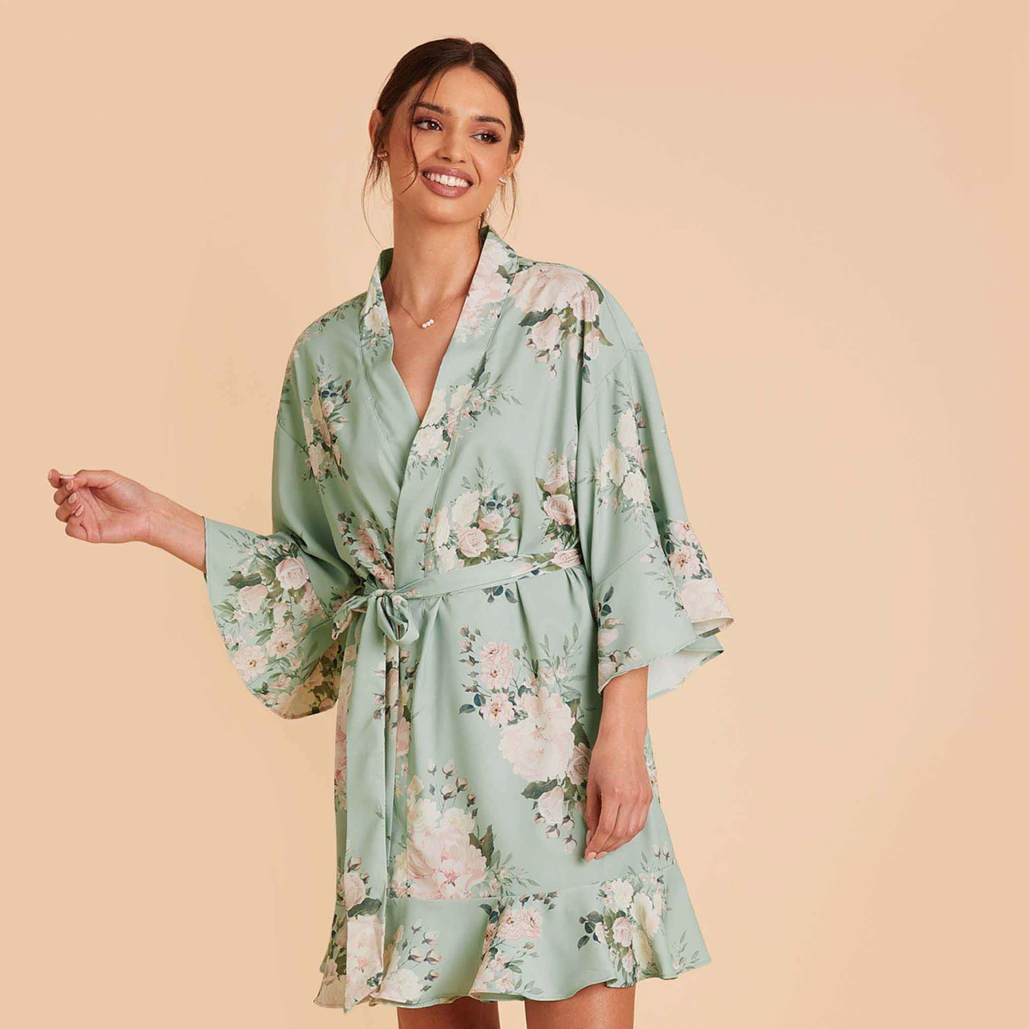 Kenny Floral Ruffle Robe - Sage Floral Rose 7 Kenny Floral Ruffle Robe - Sage Floral Rose - Image 5
