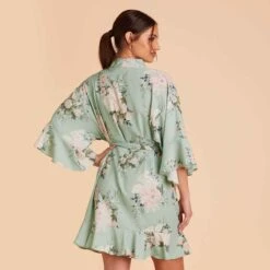 Kenny Floral Ruffle Robe - Sage Floral Rose 14 Kenny Floral Ruffle Robe - Sage Floral Rose -Elegance Bridal Store sage floral rose kenny bridesmaid robe 05