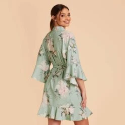 Kenny Floral Ruffle Robe - Sage Floral Rose 15 Kenny Floral Ruffle Robe - Sage Floral Rose -Elegance Bridal Store sage floral rose kenny bridesmaid robe 06