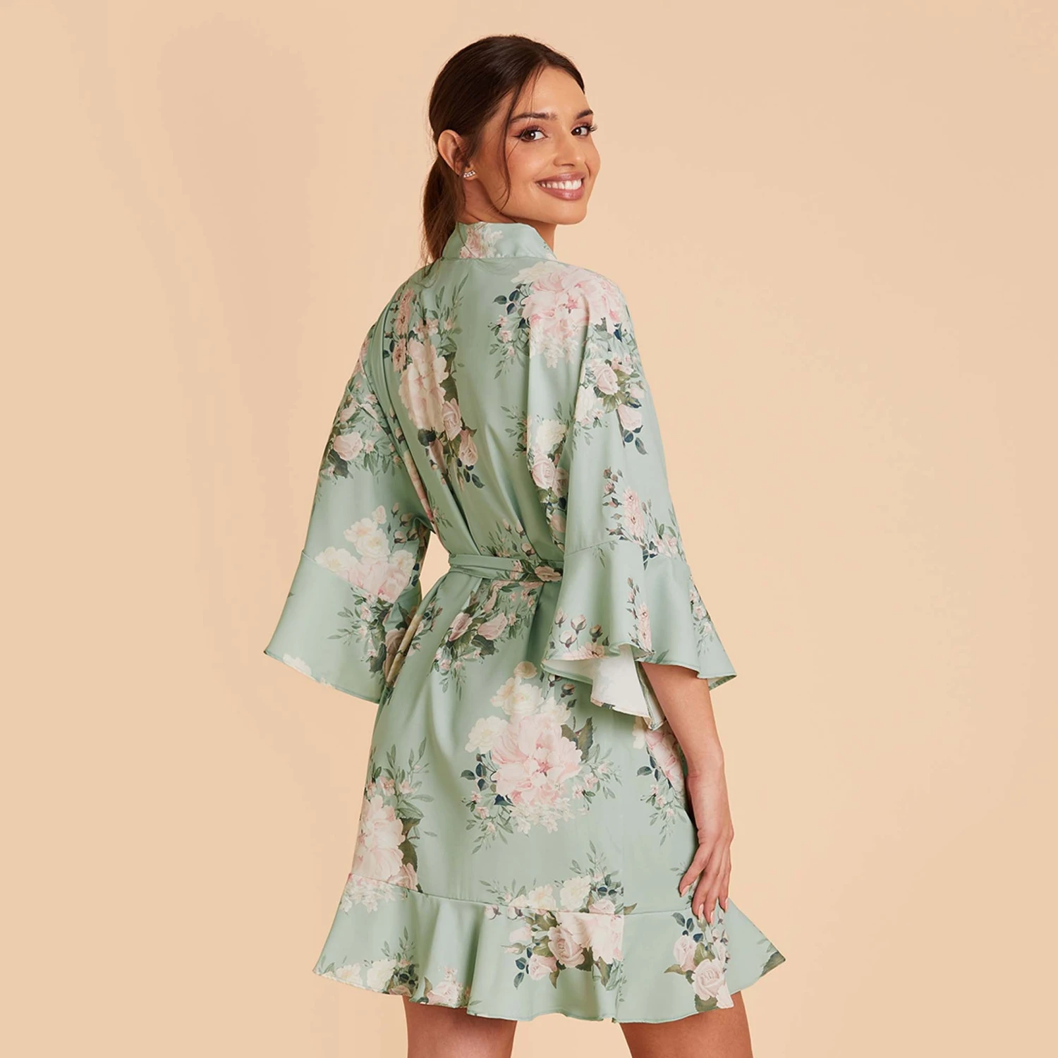 Kenny Floral Ruffle Robe - Sage Floral Rose 9 Kenny Floral Ruffle Robe - Sage Floral Rose - Image 7