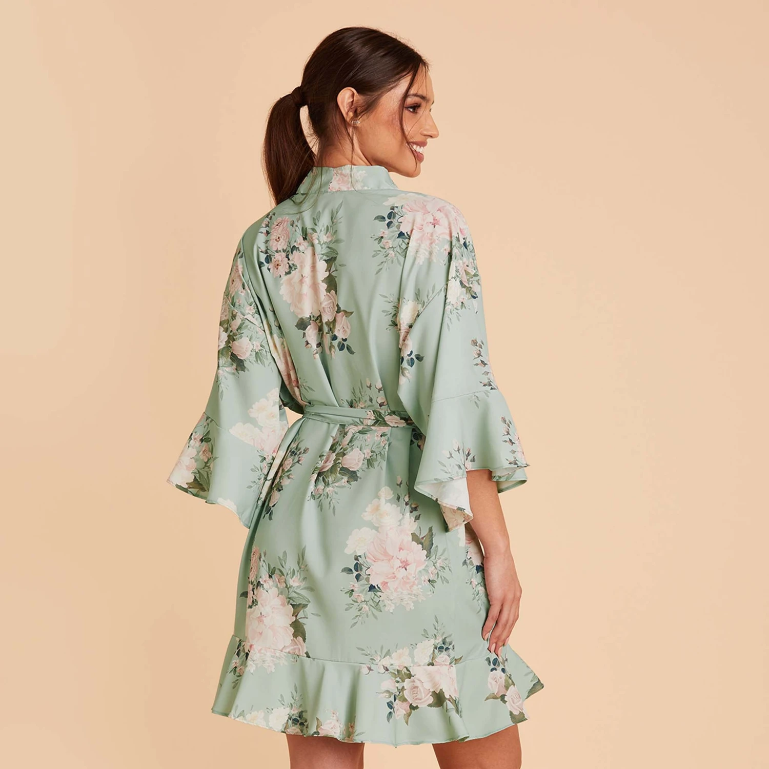 Kenny Floral Ruffle Robe - Sage Floral Rose 4 Kenny Floral Ruffle Robe - Sage Floral Rose - Image 2