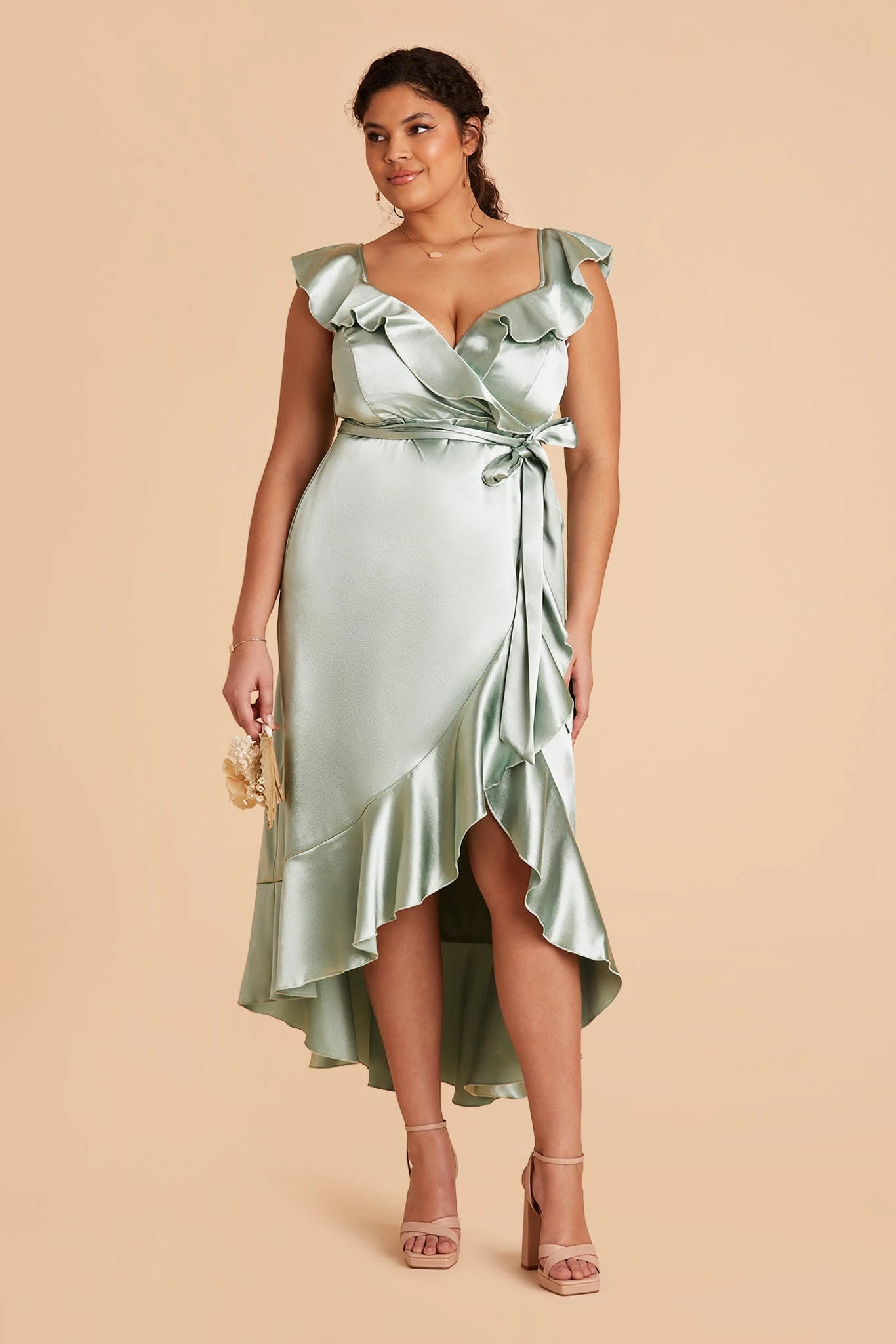 James Shiny Satin Midi Dress - Sage 4 James Shiny Satin Midi Dress - Sage - Image 2