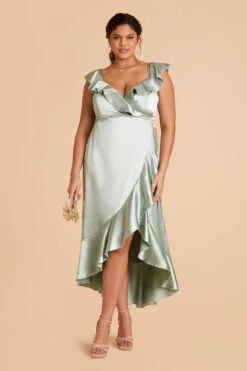 James Shiny Satin Midi Dress - Sage 28 James Shiny Satin Midi Dress - Sage -Elegance Bridal Store sage james plus size convertible satin bridesmaid dress 05 275f6bd7 cfc8 400a a6d7 76abb0525b27