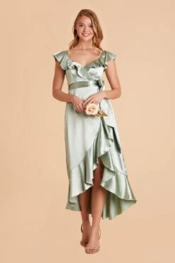 James Shiny Satin Midi Dress - Sage