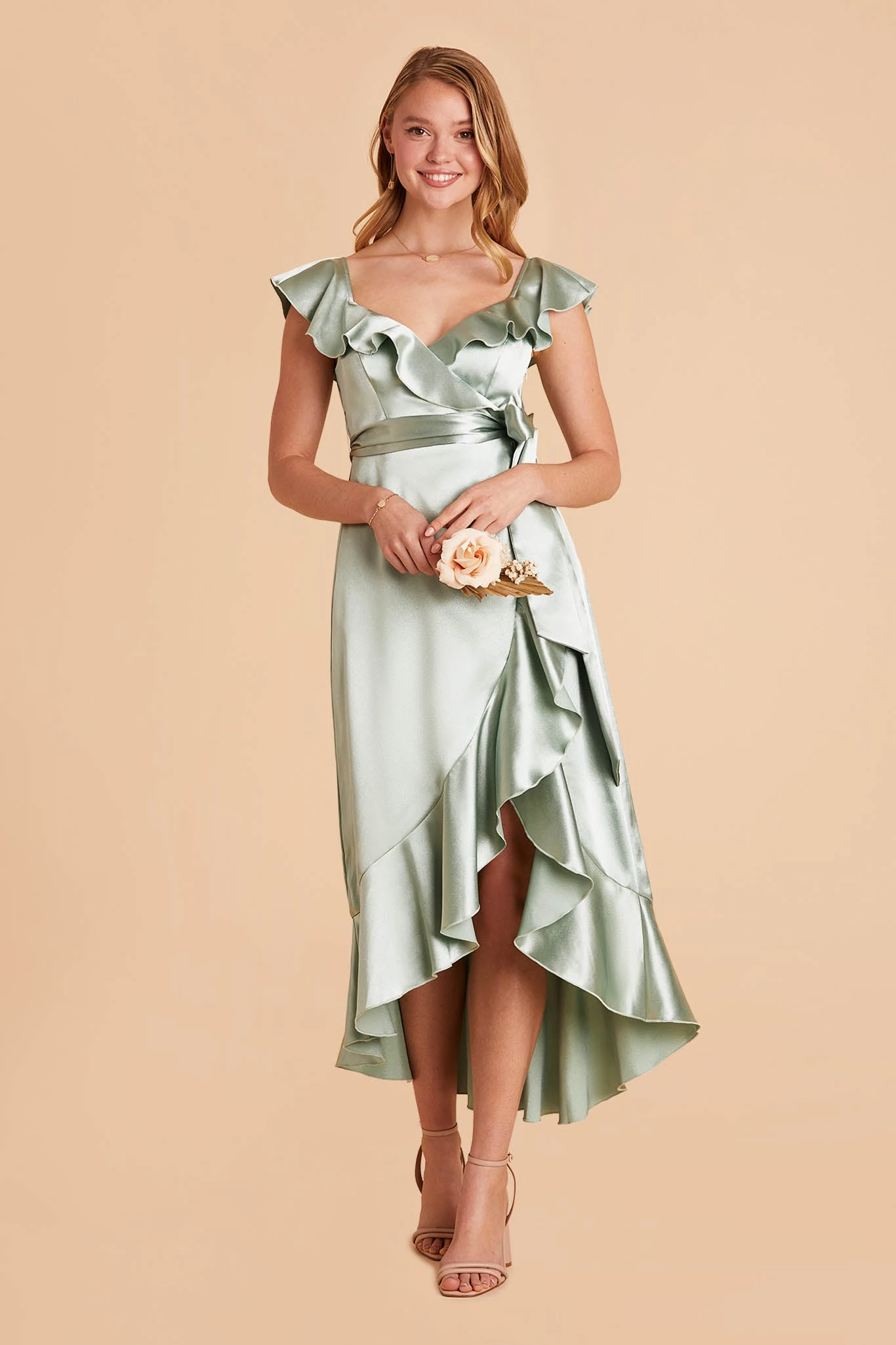 James Shiny Satin Midi Dress - Sage 3 James Shiny Satin Midi Dress - Sage