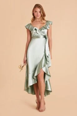 James Shiny Satin Midi Dress - Sage 21 James Shiny Satin Midi Dress - Sage -Elegance Bridal Store sage james satin bridesmaid dress 04