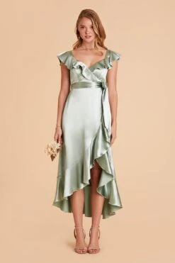 James Shiny Satin Midi Dress - Sage 22 James Shiny Satin Midi Dress - Sage -Elegance Bridal Store sage james satin bridesmaid dress 05