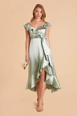 James Shiny Satin Midi Dress - Sage 23 James Shiny Satin Midi Dress - Sage -Elegance Bridal Store sage james satin bridesmaid dress 06