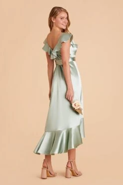 James Shiny Satin Midi Dress - Sage 24 James Shiny Satin Midi Dress - Sage -Elegance Bridal Store sage james satin bridesmaid dress 07