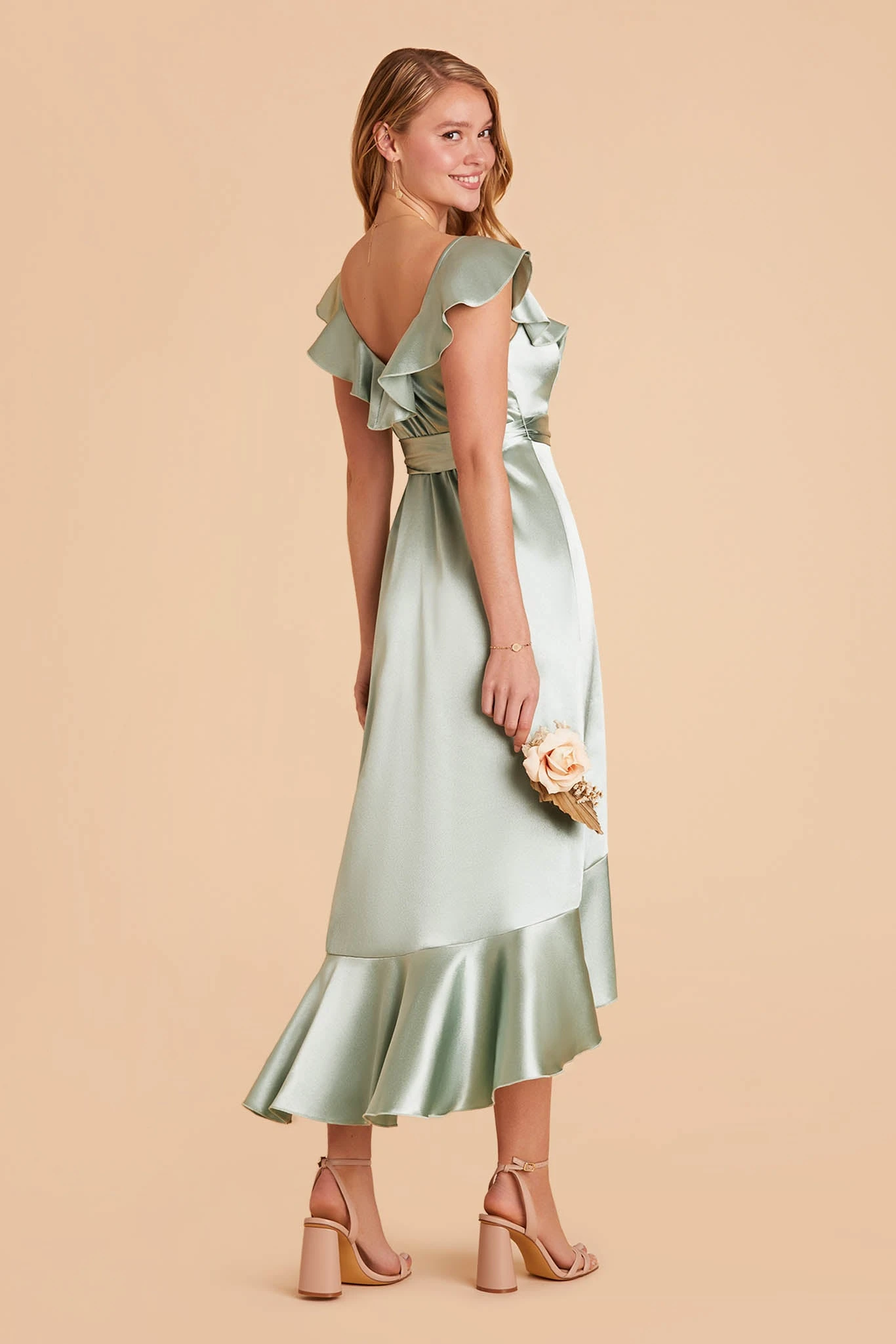 James Shiny Satin Midi Dress - Sage 10 James Shiny Satin Midi Dress - Sage - Image 8