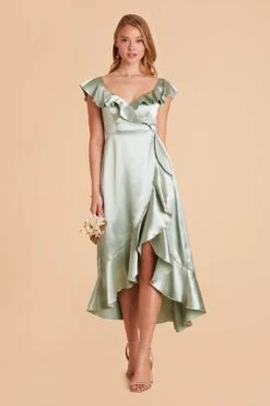 James Shiny Satin Midi Dress - Sage 25 James Shiny Satin Midi Dress - Sage -Elegance Bridal Store sage james satin bridesmaid dress 08
