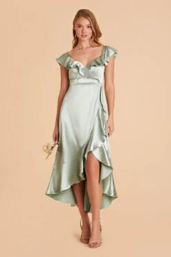 James Shiny Satin Midi Dress - Sage 26 James Shiny Satin Midi Dress - Sage -Elegance Bridal Store sage james satin bridesmaid dress 09