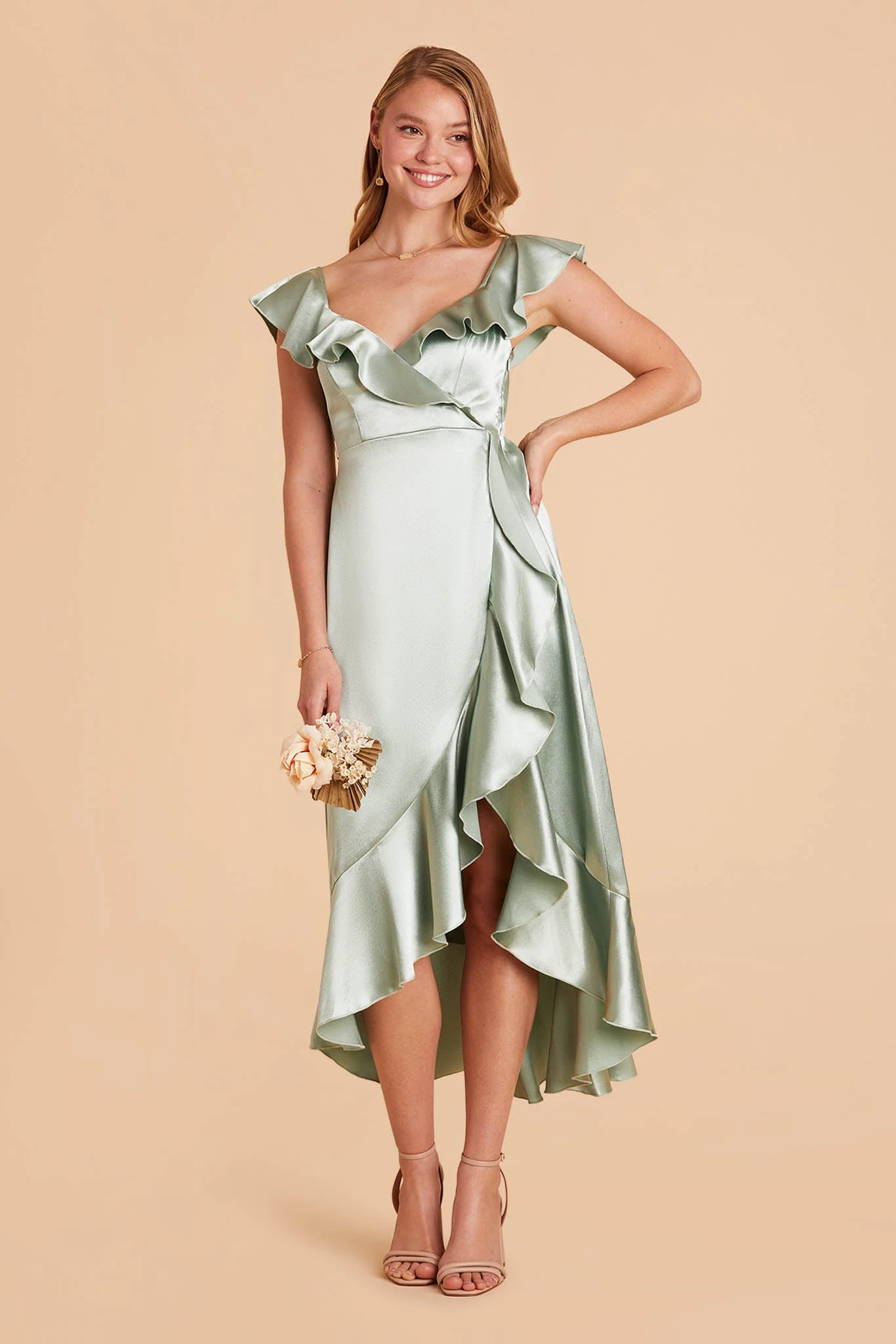 James Shiny Satin Midi Dress - Sage 5 James Shiny Satin Midi Dress - Sage - Image 3