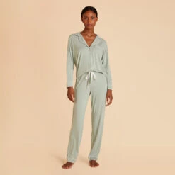 Jonny Long Sleeve Pajama And Pants Set - Sage