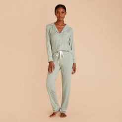 Jonny Long Sleeve Pajama And Pants Set - Sage -Elegance Bridal Store sage jonny long sleeve pants set bridesmaid pajamas 03