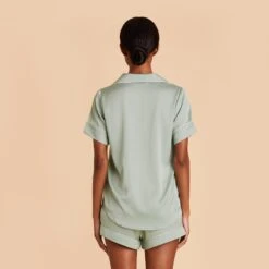 Jonny Satin Pajama Set - Sage -Elegance Bridal Store sage jonny satin short sleeve set bridesmaid pajamas 03