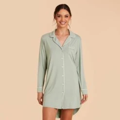 Kamryn Sleepshirt - Sage -Elegance Bridal Store sage kamryn sleepshirt bridesmaid pajama 03